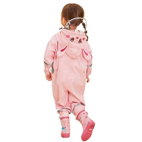 Baby Pink Rabbit Theme All Over Jumpsuit / Playsuit Raincoat for Kids ...