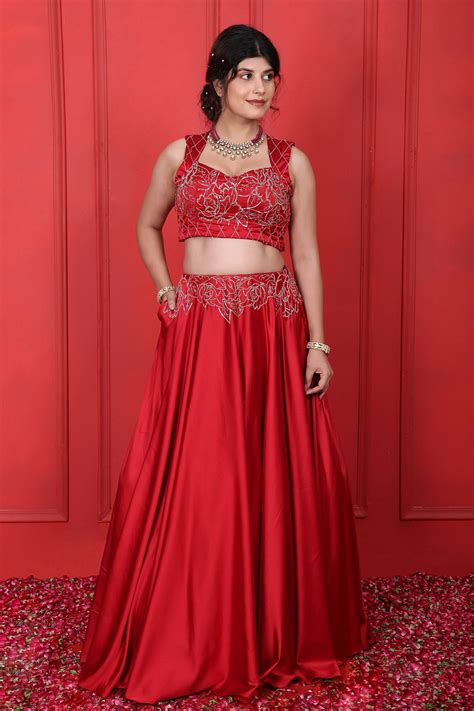 Buy Red Cutdana Work Lehenga Set for Women by Namita Sharma