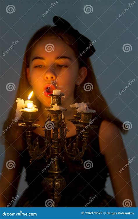 Cute Little Girl Blowing on Candles. Stock Image - Image of female ...