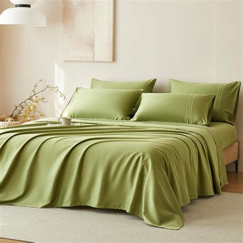 JELLYMONI Queen Sheet Sets Green - 400 Thread Count 100% Cotton Sateen ...