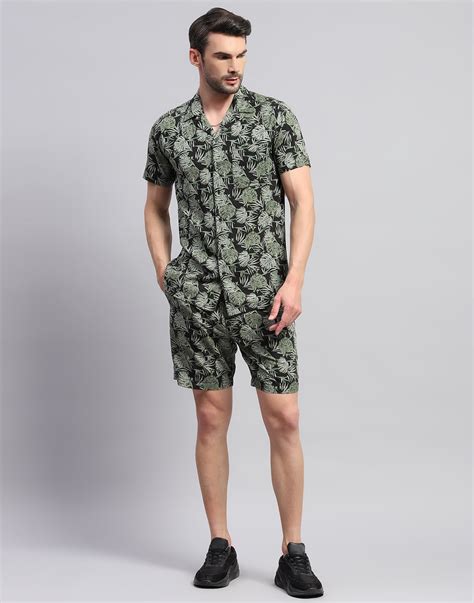 Buy Men Green Printed Collar Neck Half Sleeve Cords Set Online in India ...
