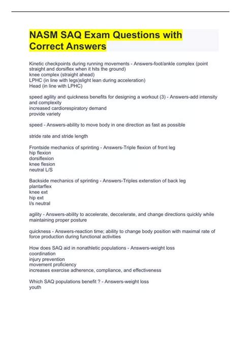 NASM SAQ Exam Questions with Correct Answers - NASM - Stuvia US