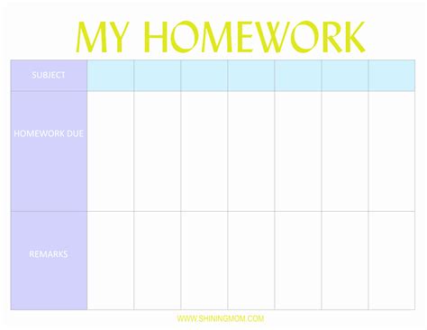 Image result for Free Printable Homework Planner