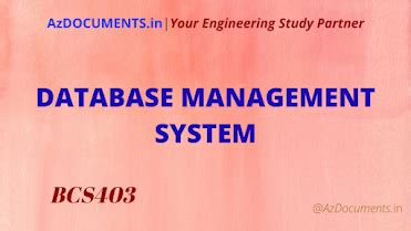 DATABASE MANAGEMENT SYSTEM (BCS403)