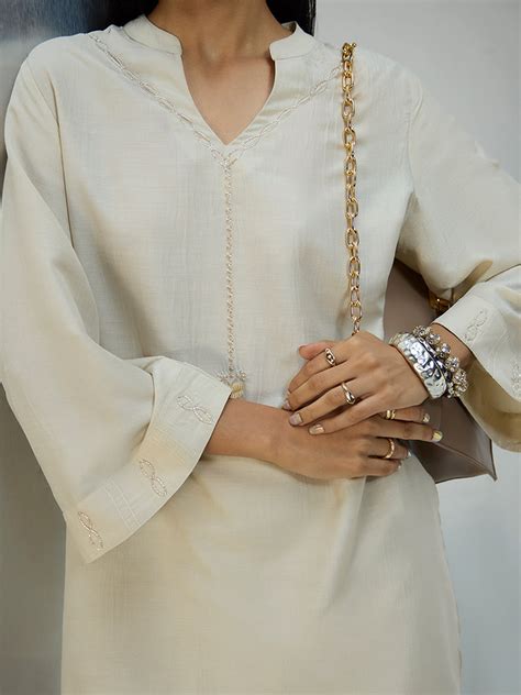 Buy Vark Off-White Solid A-Line Ethnic Set from Westside