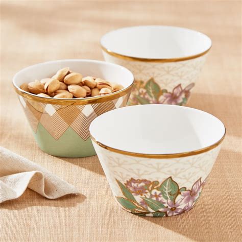 Buy Mandarin Iris Emily Set of 3 Bone China Printed Bowls - 320ml from ...