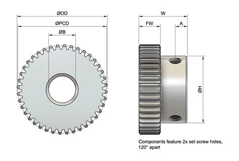 1MOD - 44 Tooth Precision Spur Gears - 6mm Face Width, 28mm Hub ...