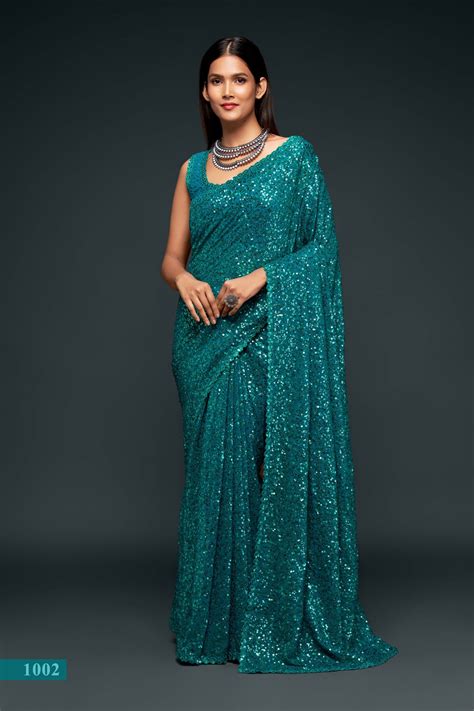 Teal Blue Sequin Saree for Party & Evening Wear – Manvansh Trends
