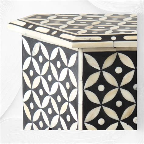 Geometric Bone Inlay Hexagonal Side Table Black – Luxury Handicrafts