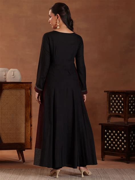 Buy Black Self Design Pure Cotton A-Line Kurta With Trousers Online at ...