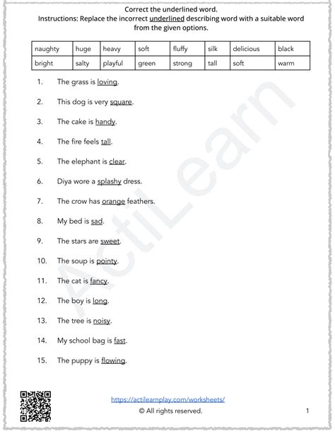 Descriptive Words Worksheet 的图像结果