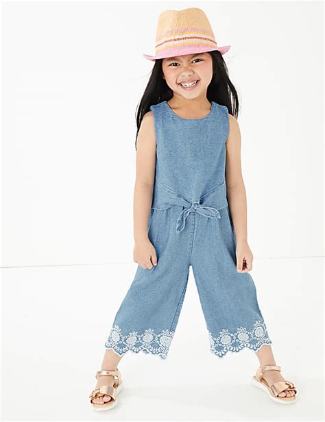 Buy Pure Cotton Chambray Broderie Jumpsuit (2-7 Yrs) at Marks & Spencer