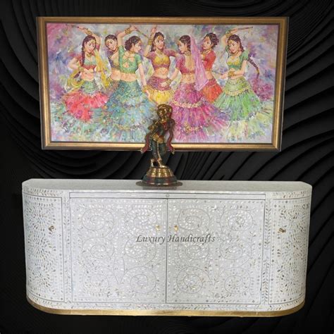 Floral MOP Inlay Bar Cabinet White – Luxury Handicrafts
