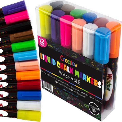 Liquid Chalkboard Window Chalk Markers - 12 Pack Erasable Pens Great ...