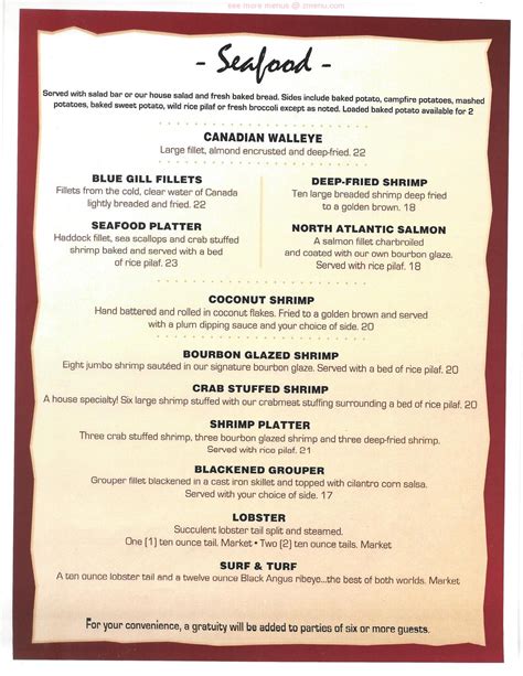 Menu at Montana Jacks steakhouse, Moline