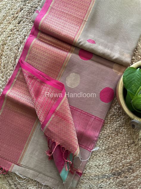 Tussar Coin Butta Pallu Zari Border Saree ~ Maheshwari Saree-SBS-04 ...