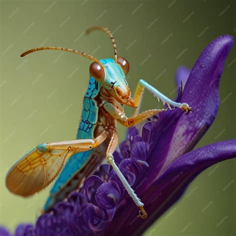 Beautiful Blue Orchid mantis on flower with isolated background Blue ...
