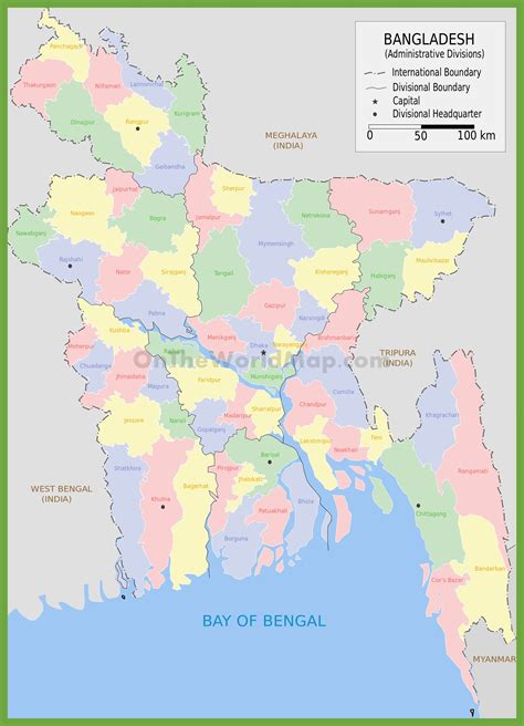 Administrative map of districts in Bangladesh - Ontheworldmap.com
