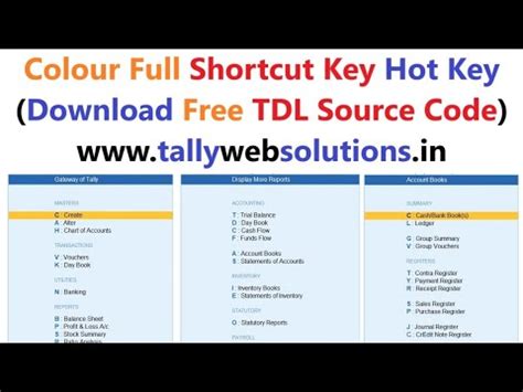 (Free) TDL Source Code of Show Tally Keyboard ShortCut in All Menu ...
