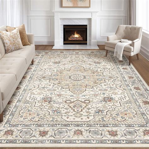 8x10 Area Rugs Living Room: Washable Boho Large Neutral Vintage Soft ...
