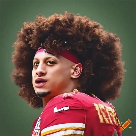 Patrick Mahomes with Afro hairstyle in tropical jungle on Craiyon