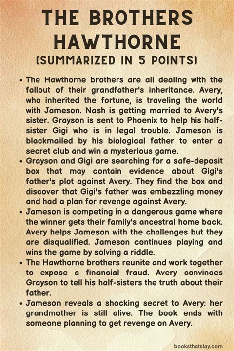 The Brothers Hawthorne Summary, Characters and Themes