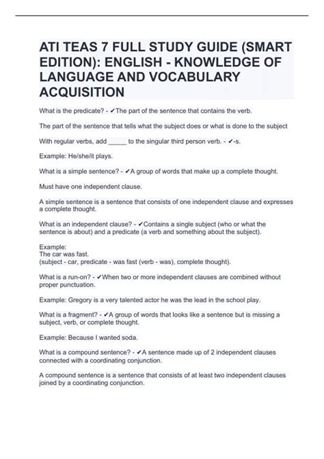 ATI TEAS 7 FULL STUDY GUIDE (SMART EDITION): ENGLISH - KNOWLEDGE OF ...