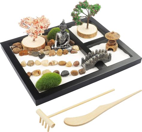 Japanese Zen Garden for Desk - Sakura Budah 9" x 7" Desktop Mini Zen ...