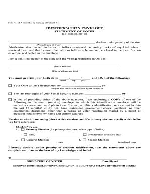 Fillable Online sos state oh IDENTIFICATION ENVELOPE - Ohio Secretary ...