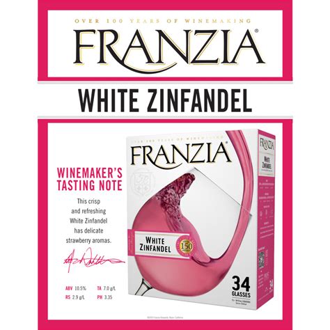 Franzia White Zinfandel Zinfandel Rose Wine, 3 L Bag in Box, 11% ABV ...