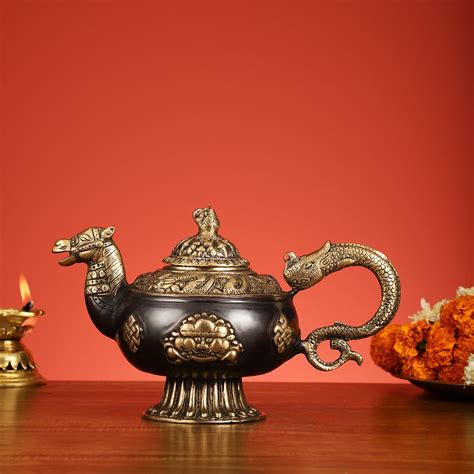 Buy Brass Monastery Kettle for ritual Dragon and horse - Budhshiv.com