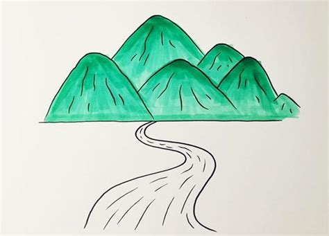 高山流水的简笔画怎么画，高山流水的简笔画步骤教程-黄鹤楼动漫动画片设计制作公司