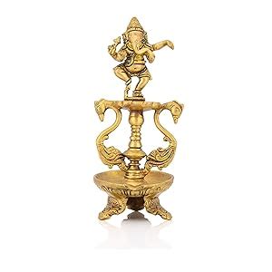 Buy Collectible India Brass Antique Ganesha Diya Oil Lamp Statue Ganesh ...