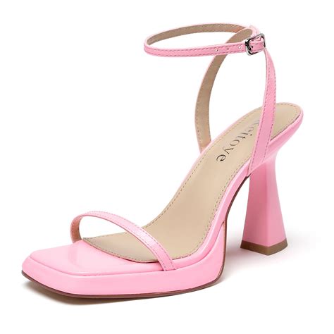 Reitoye Pink Heels for Women Ankle Strap Platform Heeled Sandals Square ...