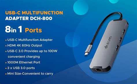 dr.com DCH-800 8 in 1 Portable Aluminium Adapter with USB C Charging ...