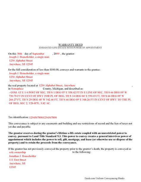 Presque Isle County Warranty Deed with Enhanced Life Estate Form ...