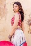 Buy Red Thread, Zardozi Round Chanderi Floral Print Lehenga Set For ...