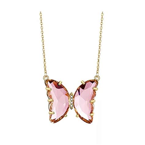 Vembley Lovely Gold Plated Pink Crystal Butterfly Pendant Necklace for ...