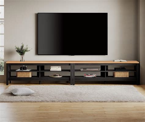 Buy WAMPAT TV Stand for 100 Inch TV, Black/Oak Entertainment Center for ...