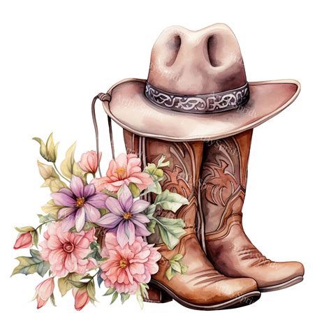 Watercolor Boho Cowgirl Boots Hat and Flowers PNG Clipart - Etsy en ...