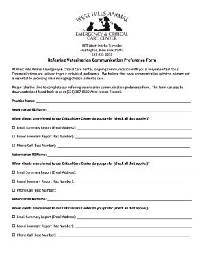 Fillable Online Referring Veterinarian Communication Preference Form ...