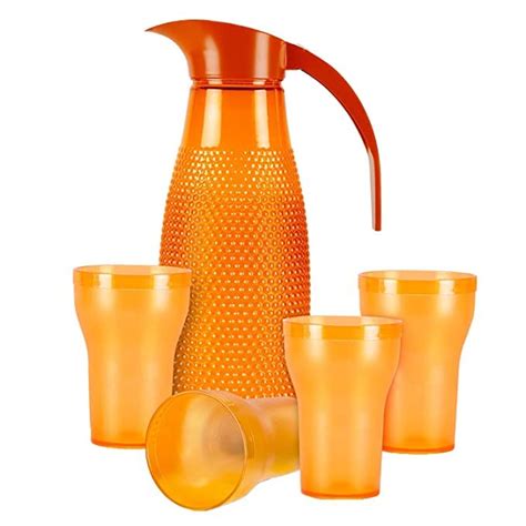Buy PARMESH BARTAN BHANDAR Orange Honey Comb Jug 1250 ML with 4 Glasses ...