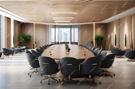 A conference room with a large conference table and chairs in the ...