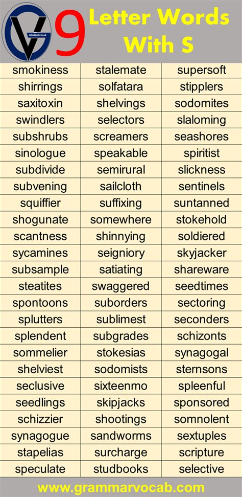 Nine Letter Words Starting With S - GrammarVocab
