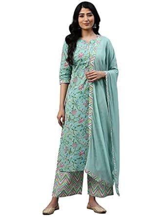 GoSriKi Women's Cotton Blend Floral Printed Straight Kurta with ...