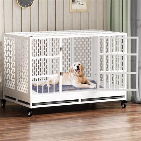 RERORD 48 Inch Heavy Duty Dog Crate with Wheels, Folding Metal Big Dog ...
