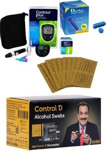 CONTOUR PLUS Glucometer +25 Glucostrip with 100 control D Alcohol Swab ...