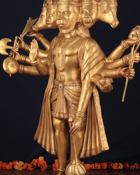 Brass Large Standing Panchmukhi Hanuman Sculpture 42" - Budhshiv.com