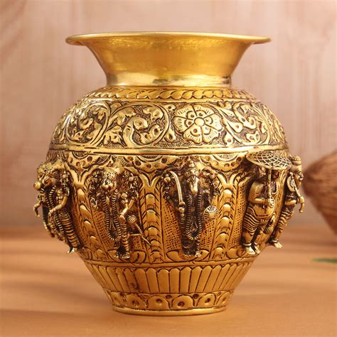 Brass Ashtalakshmi And Dashavatara Kodam/Kalash – Vedansh Craft