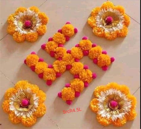 MARIGOLD BEAUTIFUL FLOWER SWASTIK DESIGN RANGOLI SET FOR DIWALI -PANIP ...